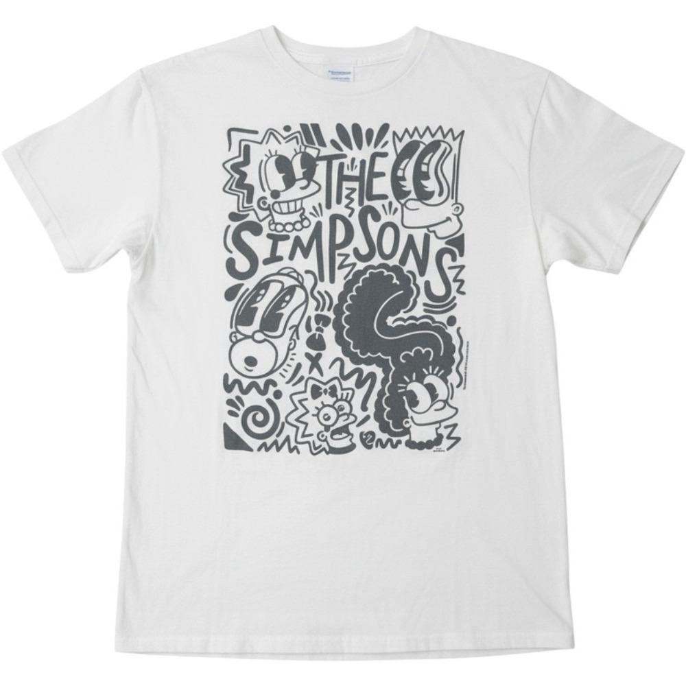 The Simpsons Doodle Graphic T-Shirt White Mens Medium Matt Groening Art Tee